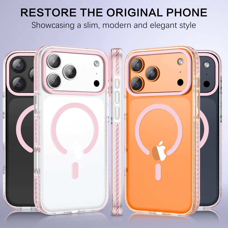 BENTOBEN Magnetic for iPhone 17 Pro 6.3" Case, Compatible with Magsafe Military Shockproof Protective Cute Transparent Slim Anti-Yellowing Phone Case for iPhone 17 Pro Cover, Clear Pink - Image 5