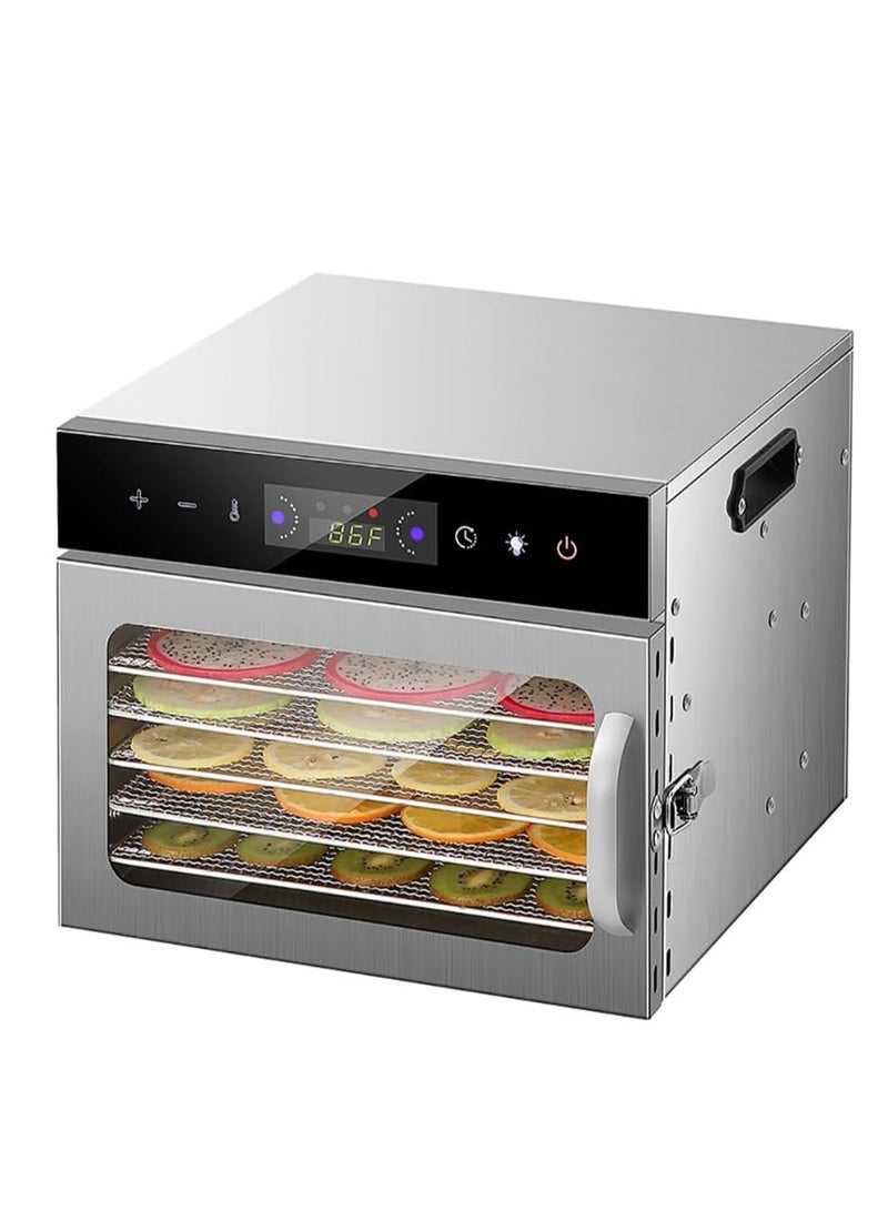 فورتي ماكينة تجفيف الطعام، 6 صواني من الفولاذ المقاوم للصدأ، مجففات للطعام واللحوم المقددة والأعشاب واللحوم ولحم البقر والفواكه، ماكينة تجفيف مع مؤقت رقمي وتحكم في درجة الحرارة - Image 1