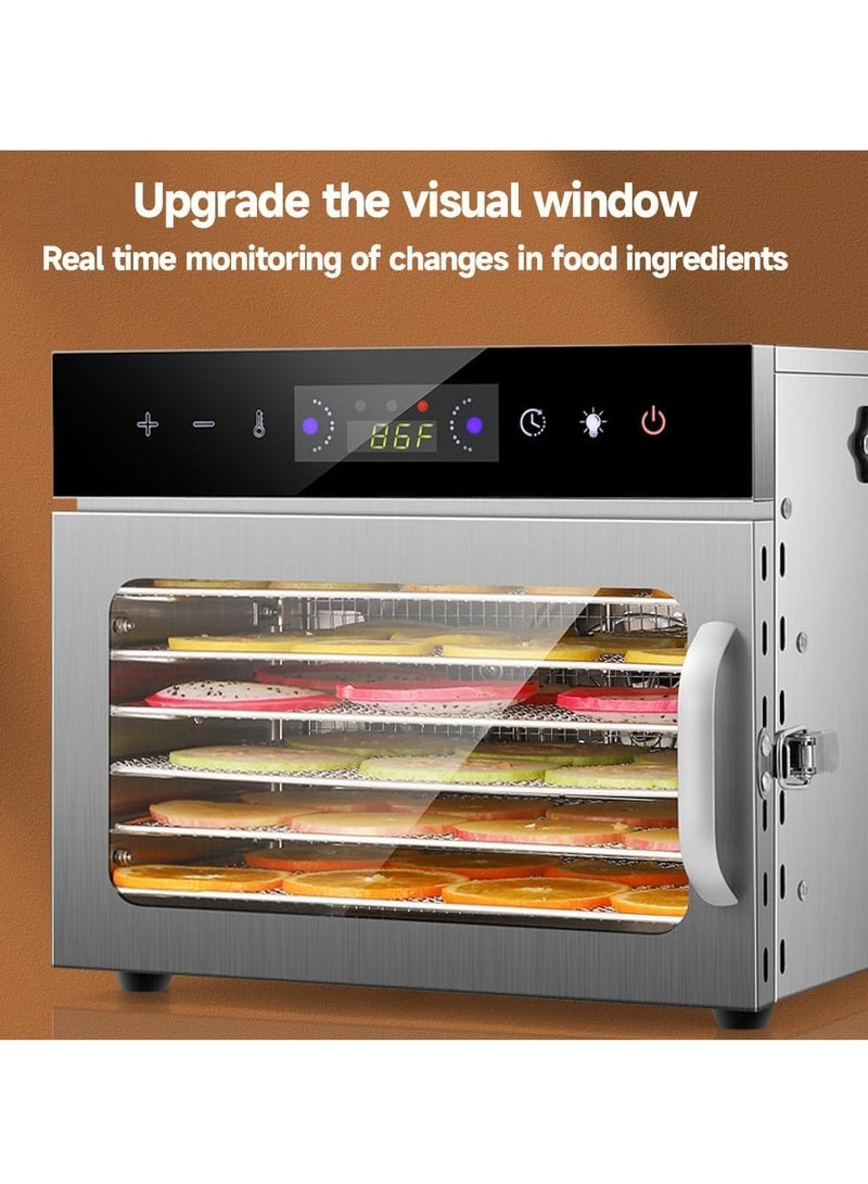 فورتي ماكينة تجفيف الطعام، 6 صواني من الفولاذ المقاوم للصدأ، مجففات للطعام واللحوم المقددة والأعشاب واللحوم ولحم البقر والفواكه، ماكينة تجفيف مع مؤقت رقمي وتحكم في درجة الحرارة - Image 5