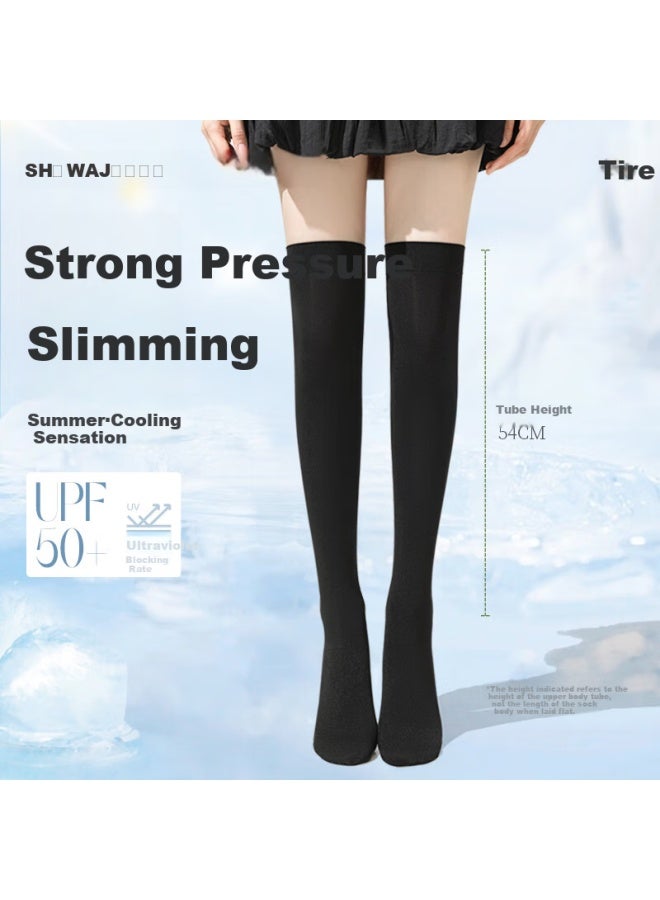 Picking up socks Sock Diary Thin Pressure Over-The-Knee Socks Women Summer Slim Leg Jk Socks Anti-Slip Sunscreen Cool Feeling Long Tube Socks Female Black High Tube Socks - Image 1