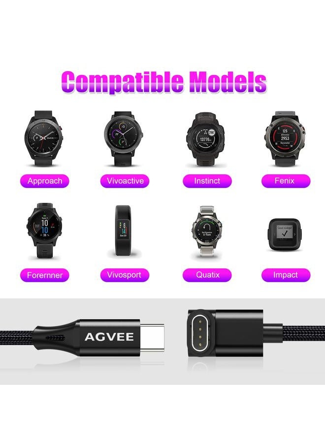 AGVEE 2 Pack 3.3ft Charger for Garmin Watch USB C, L-Shape Charging Cable for Fenix, Forerunner, Vivoactive, Instinct, Venu, Tactix, Approach, D2, Quatix Series, Right Angle Braided, Black - Image 5