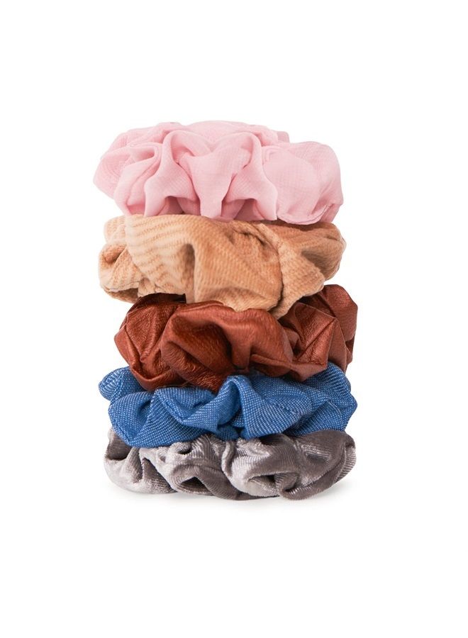 Gimme Beauty - Hair Scrunchies Variety Pack - Denim, Corduroy, Faux Leather, Blush, and Velvet Scrunchies - Gentle All Day Hold Hair Styling Accessories - No-Slipping, Snagging or Creasing (5 Count) - Image 1