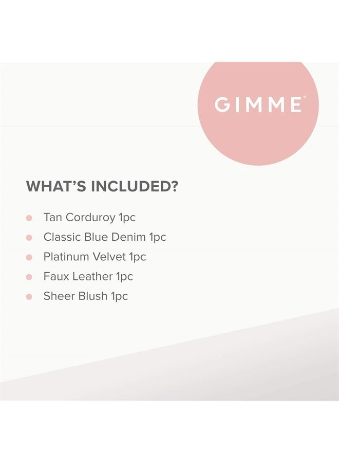 Gimme Beauty - Hair Scrunchies Variety Pack - Denim, Corduroy, Faux Leather, Blush, and Velvet Scrunchies - Gentle All Day Hold Hair Styling Accessories - No-Slipping, Snagging or Creasing (5 Count) - Image 4