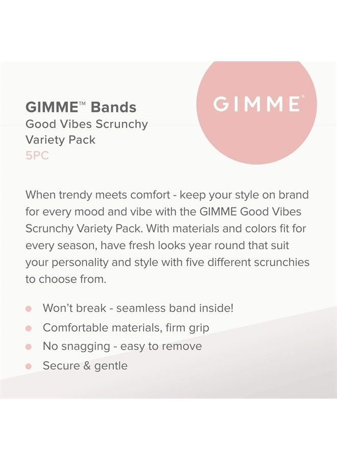 Gimme Beauty - Hair Scrunchies Variety Pack - Denim, Corduroy, Faux Leather, Blush, and Velvet Scrunchies - Gentle All Day Hold Hair Styling Accessories - No-Slipping, Snagging or Creasing (5 Count) - Image 2