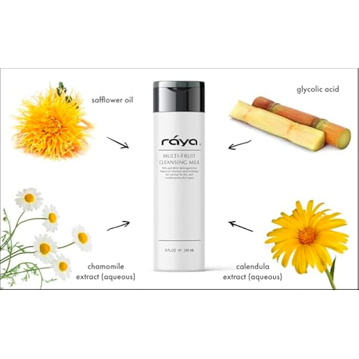 Raya Multi-Fruit Facial Cleansing Milk with AHA and BHA 8 oz (G-154) | Exfoliating Soap-Free Cleanser and Make-Up Remover for Dry and Combo Skin | Made with Multi-Fruit Alpha and Beta Hydroxy Acids - Image 2