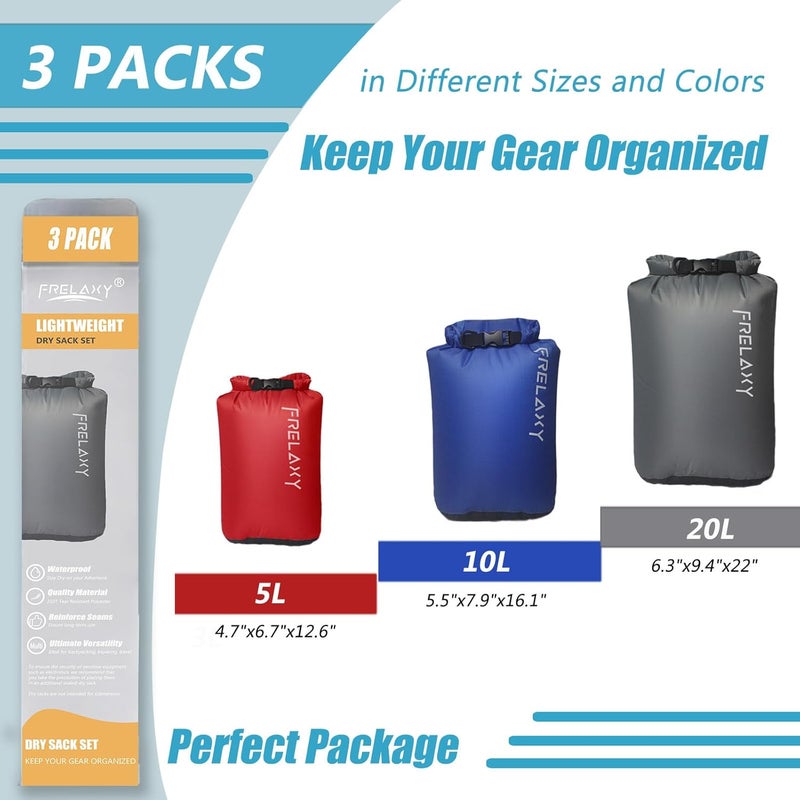 Frelaxy Dry Bag 3-Pack/5-Pack, Ultralight Dry Sack, Outdoor Bags Keep Gear Dry for Hiking, Backpacking, Kayaking, Camping, Swimming, Boating - Image 2
