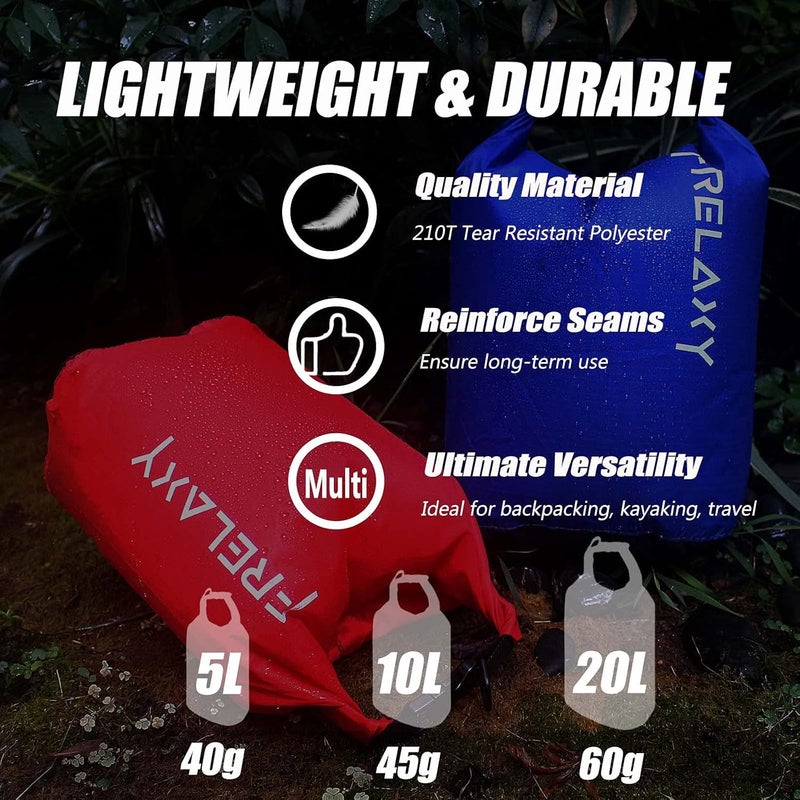 Frelaxy Dry Bag 3-Pack/5-Pack, Ultralight Dry Sack, Outdoor Bags Keep Gear Dry for Hiking, Backpacking, Kayaking, Camping, Swimming, Boating - Image 5