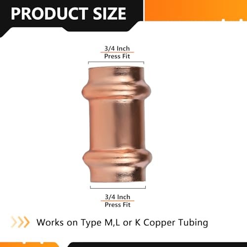 HeSun 10Pack HeSun Copper Press Coupling without Stop 34 x 34 Pressure Fittings P x P for Copper Tube ConnectionPRESS026 - Image 3