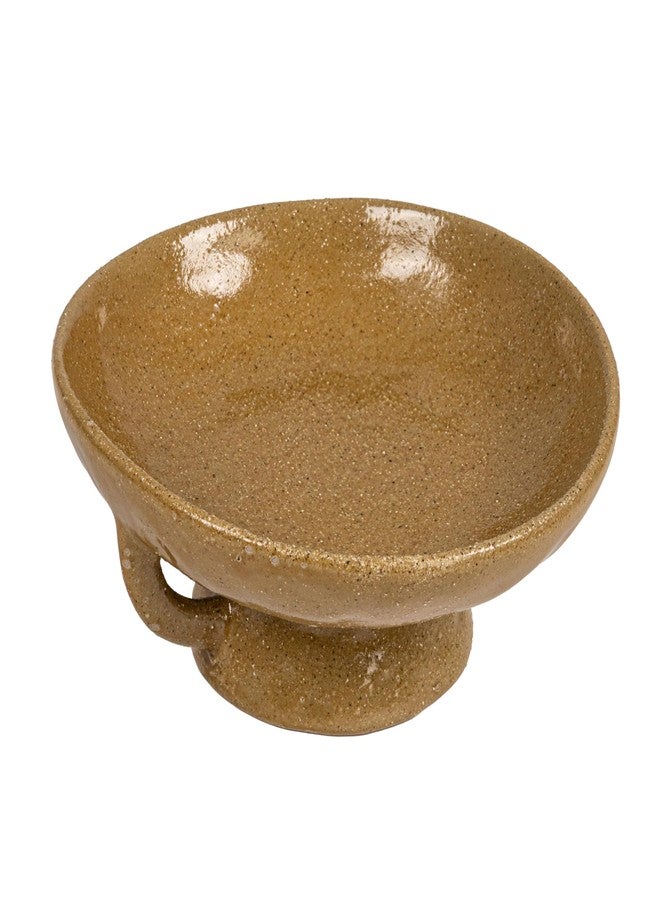 Creative Co-Op Stoneware Footed Pedestal/Bowl with Handles, Reactive Glaze, Taupe - Image 1
