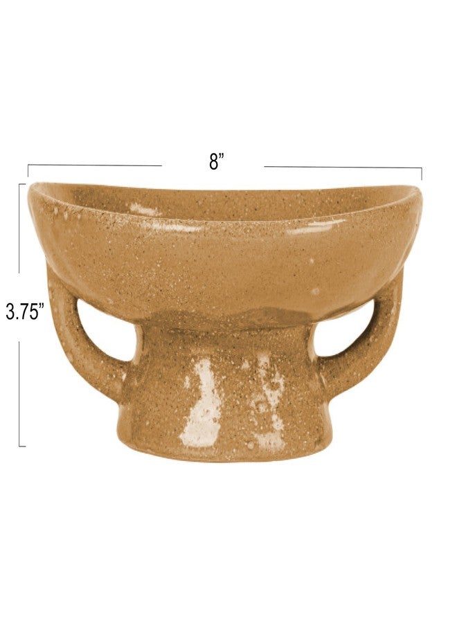 Creative Co-Op Stoneware Footed Pedestal/Bowl with Handles, Reactive Glaze, Taupe - Image 2