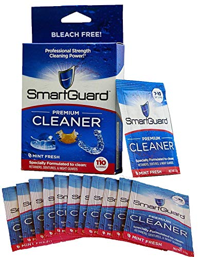 SmartGuard Premium Cleaner Crystals 110 Cleanings Removes Stain Plaque Bad Odor from Dentures Clear Braces Mouth Guard Night Guard Retainers