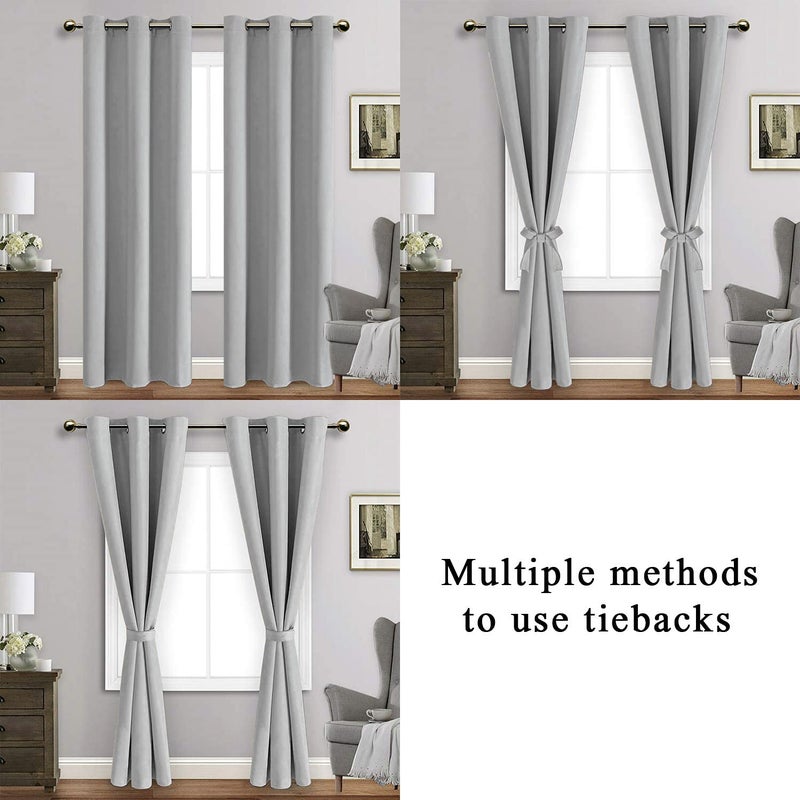 JIUZHEN Blackout Curtains with Tiebacks - Thermal Insulated  Light Blocking and Noise Reducing Grommet Curtain Drapes for Bedroom and Living Room  Set of 2 Panels  Silver Grey  42 x 84 Inch Length - Image 5