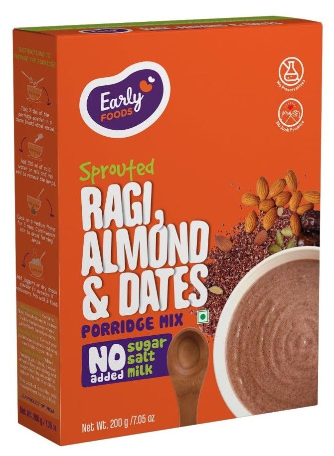 early FOODS Sprouted Ragi Almond and Date Porridge Mix 200g Cereals For Kids - Image 1