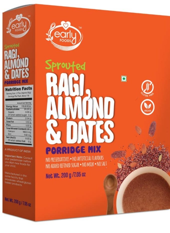 early FOODS Sprouted Ragi Almond and Date Porridge Mix 200g Cereals For Kids  - Image 1