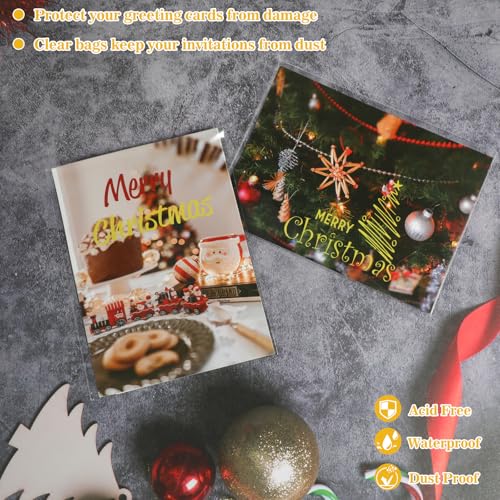 Miraclekoo 200Pcs 4-1/2 x 6-1/2 Inch Resealable Cello Cellophane Bags,Thick Clear Plastic Sleeves - Fit A4 Envelope 4X6 Cards Postcards Prints Photos Treats Cookie Candy - Image 3