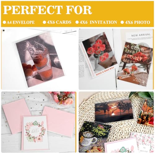 Miraclekoo 200Pcs 4-1/2 x 6-1/2 Inch Resealable Cello Cellophane Bags,Thick Clear Plastic Sleeves - Fit A4 Envelope 4X6 Cards Postcards Prints Photos Treats Cookie Candy - Image 4