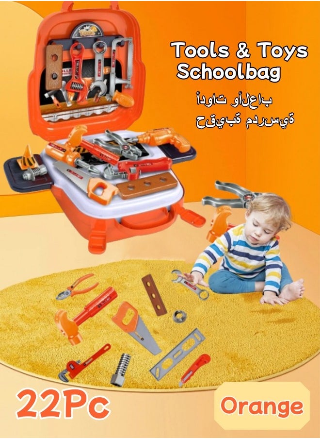 Kids Tool Set Children's Backpack Toys Disassembly And Repair Toys Repair Tool Toy Set Pretend House Toys Suitable For Boys And Girls Gifts Various Tools 22pcs (Orange)  - Image 1