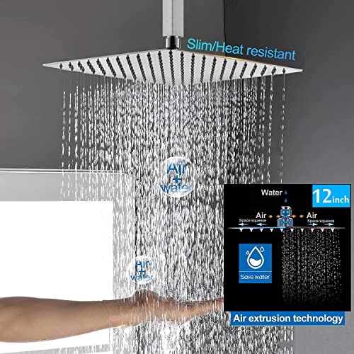 bellearly All Metal 12'' Rain/Rainfall Shower Head with Handheld Spray Combo, High-Pressure Square Shower Head with 13'' Extension Arm, Dual Chrome Shower Heads with 78'' Hose, Waterfall Showerhead - Image 2