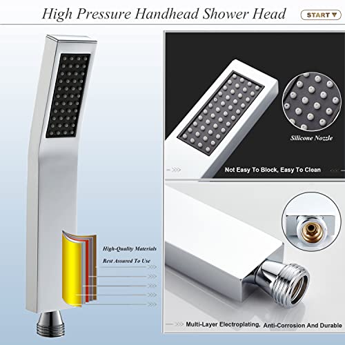 bellearly All Metal 12'' Rain/Rainfall Shower Head with Handheld Spray Combo, High-Pressure Square Shower Head with 13'' Extension Arm, Dual Chrome Shower Heads with 78'' Hose, Waterfall Showerhead - Image 3