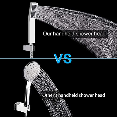 bellearly All Metal 12'' Rain/Rainfall Shower Head with Handheld Spray Combo, High-Pressure Square Shower Head with 13'' Extension Arm, Dual Chrome Shower Heads with 78'' Hose, Waterfall Showerhead - Image 5