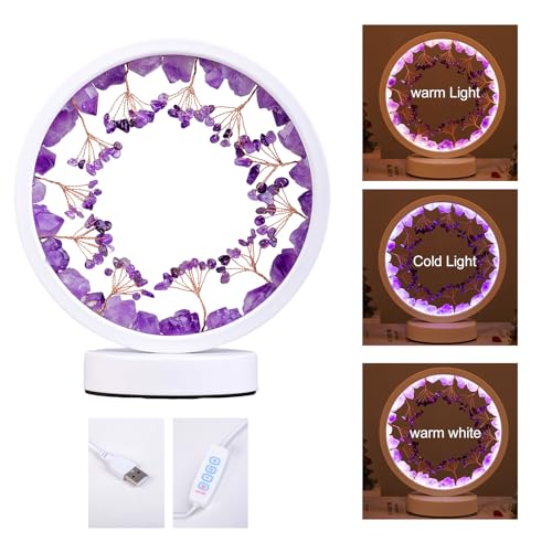 Runyangshi Crystal Night Lamp Natural Citrine Crystals Small Tree Bedside Ambient Lamp USB Port 3 Colours Adjustable Lamp Suitable Night Light for Living Room Bedroom Office Home Decor Gift - Image 2