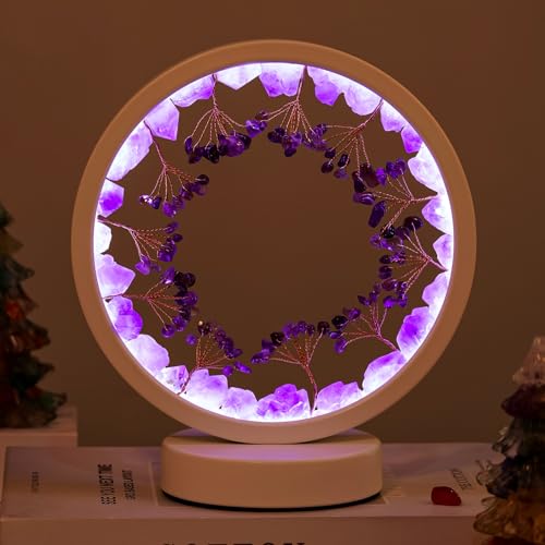 Runyangshi Crystal Night Lamp Natural Citrine Crystals Small Tree Bedside Ambient Lamp USB Port 3 Colours Adjustable Lamp Suitable Night Light for Living Room Bedroom Office Home Decor Gift - Image 1