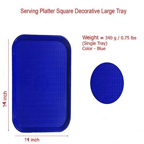 Urmila Plastic® Serving Tray Platter Rectangular Shape Plastic Trays for Drink Breakfast Tea Dinner Coffee Salad Food for Dinning Table Home Kitchen 11x14 Inches Blue - Image 3