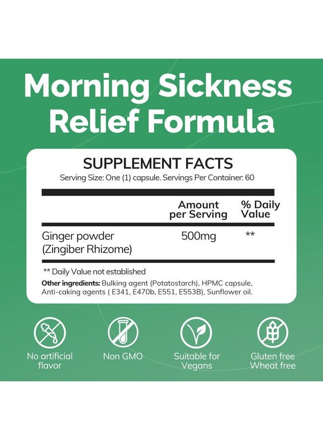 Conceive Plus تخفيف غثيان الصباح - مسحوق الزنجبيل المجفف النقي - تخفيف من الغثيان، دوار الحركة وعدم الراحة في المعدة أثناء الحمل - ضروري للأمهات الحوامل - غير معدّل وراثيًا - 60 كبسولة نباتية - Image 3