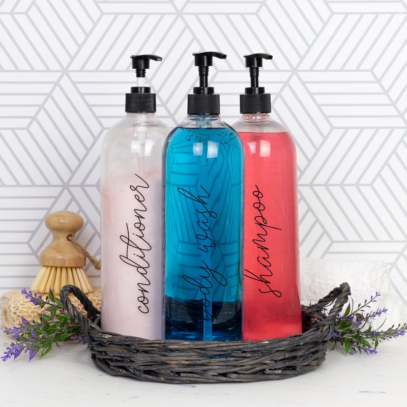 Cornucopia Brands Shower Pump Bottles (Set of 3); 32oz Pump Dispensers for Shampoo, Conditioner, and Body Wash - Image 2