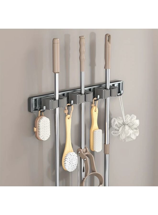 Grey Wall Mounted Organizer With 5 Hooks And 4 Clips Durable Plastic Storage Rack - Image 3