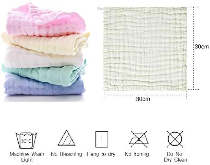 JUST GOODS Organic Muslin Baby Washcloths – Soft & Absorbent Natural Cotton Wipes for Sensitive Skin, Perfect for Baby Care & Showers 【30x30 cm】 (10) - Image 2