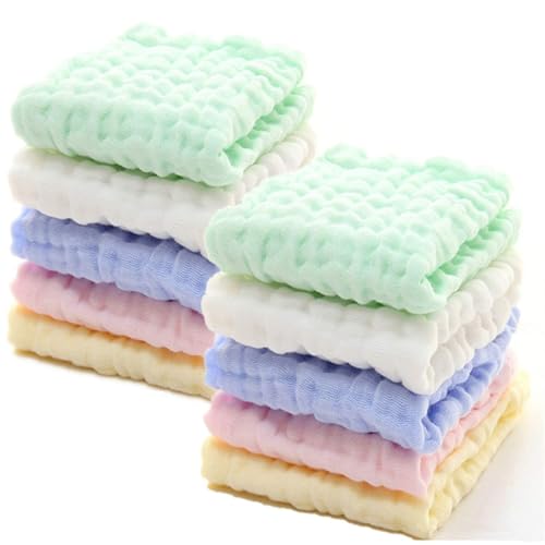 JUST GOODS Organic Muslin Baby Washcloths – Soft & Absorbent Natural Cotton Wipes for Sensitive Skin, Perfect for Baby Care & Showers 【30x30 cm】 (10) - Image 1