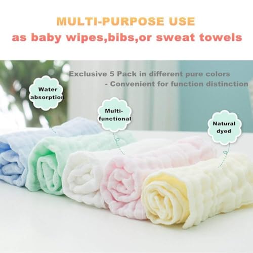 JUST GOODS Organic Muslin Baby Washcloths – Soft & Absorbent Natural Cotton Wipes for Sensitive Skin, Perfect for Baby Care & Showers 【30x30 cm】 (10) - Image 4