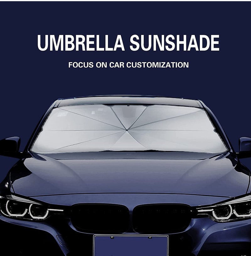 Car Windshield Sun Shade Umbrella Foldable UV Protection Sun Block Heat Insulation Front Window Cover Reflective Sunshield for Cars SUVs Trucks Auto Interior Dashboard Protection Portable Foldable Storage Pouch Included - Image 2