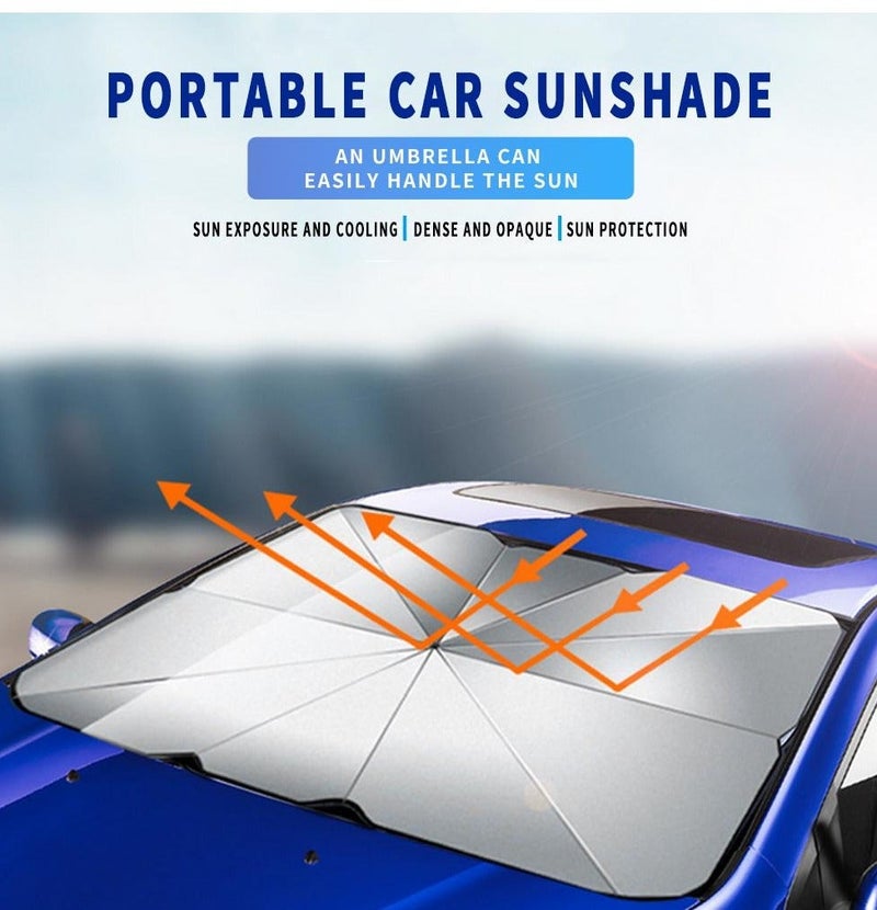 Car Windshield Sun Shade Umbrella Foldable UV Protection Sun Block Heat Insulation Front Window Cover Reflective Sunshield for Cars SUVs Trucks Auto Interior Dashboard Protection Portable Foldable Storage Pouch Included - Image 3