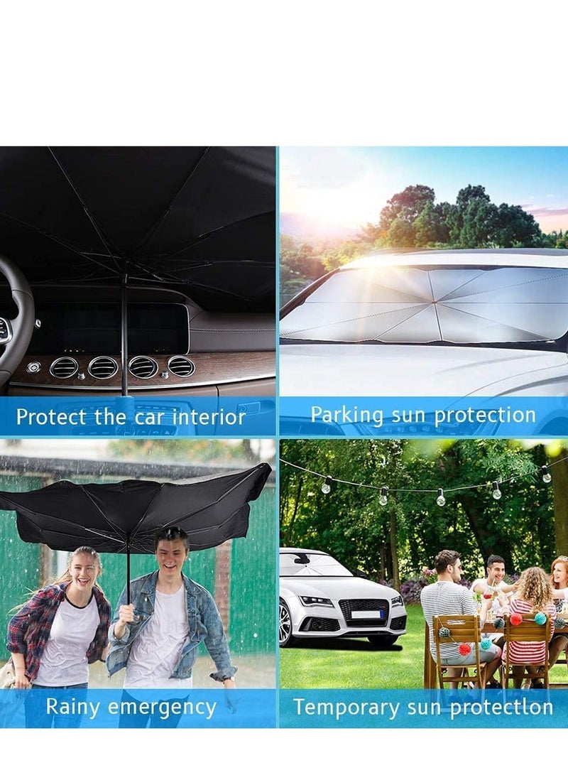 Car Windshield Sun Shade Umbrella Foldable UV Protection Sun Block Heat Insulation Front Window Cover Reflective Sunshield for Cars SUVs Trucks Auto Interior Dashboard Protection Portable Foldable Storage Pouch Included - Image 5