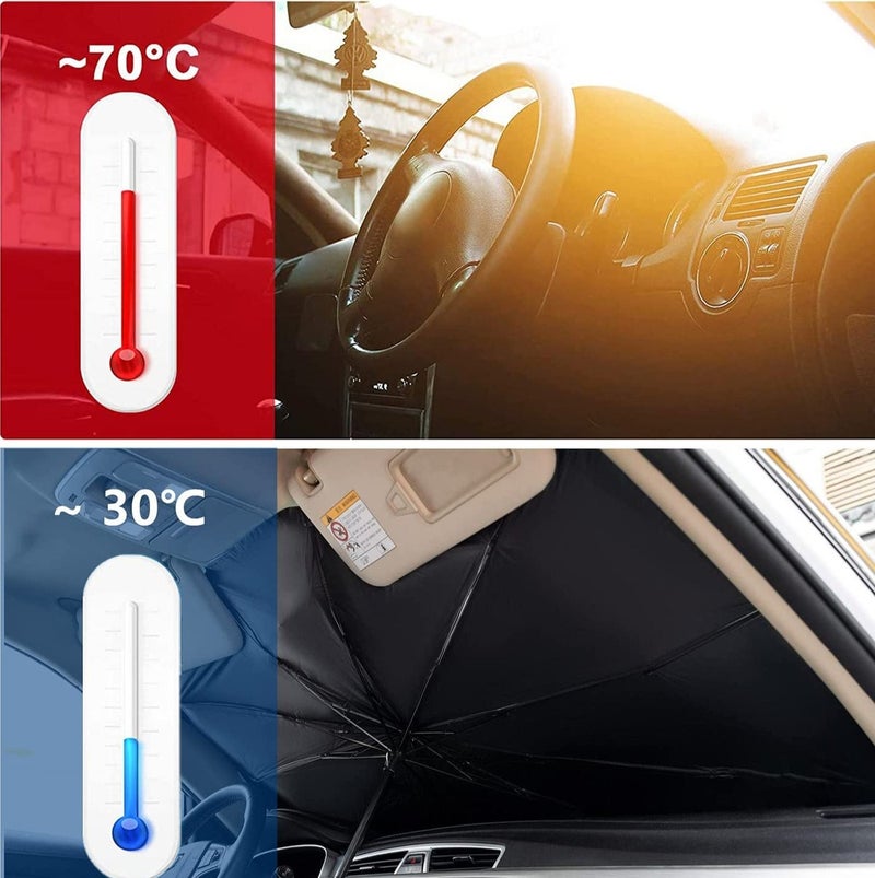 Car Windshield Sun Shade Umbrella Foldable UV Protection Sun Block Heat Insulation Front Window Cover Reflective Sunshield for Cars SUVs Trucks Auto Interior Dashboard Protection Portable Foldable Storage Pouch Included - Image 4