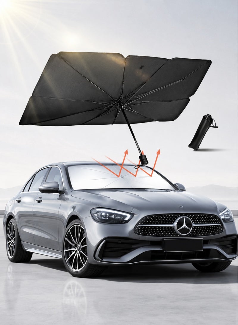 Car Windshield Sun Shade Umbrella Foldable UV Protection Sun Block Heat Insulation Front Window Cover Reflective Sunshield for Cars SUVs Trucks Auto Interior Dashboard Protection Portable Foldable Storage Pouch Included - Image 1