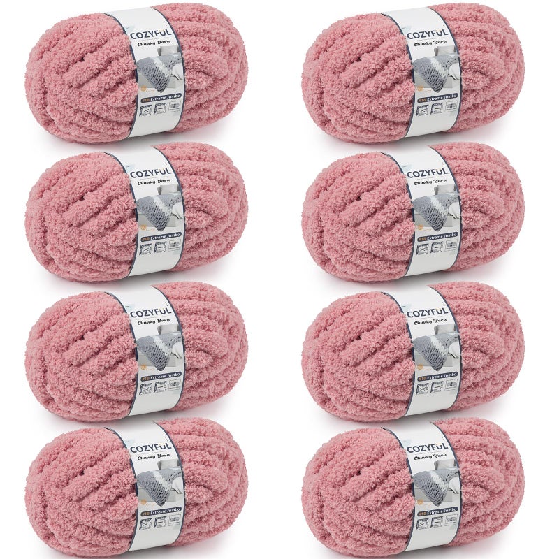 Cozyful Chunky Yarn for Hand Knitting - #10 Chunky Chenille Yarn, Jumbo Big Thick Chunky Yarns for Crocheting, Super Bulky Chunky Knit Blanket Yarns, 8 Skein (25 yds 8 oz Each Skein), Dusty Pink - Image 1