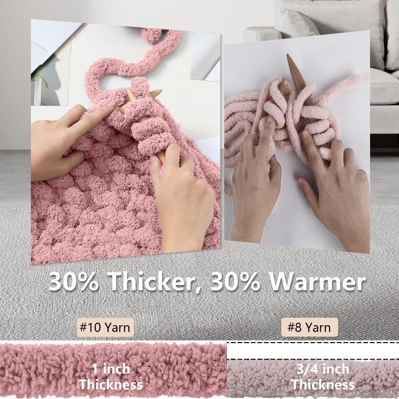 Cozyful Chunky Yarn for Hand Knitting - #10 Chunky Chenille Yarn, Jumbo Big Thick Chunky Yarns for Crocheting, Super Bulky Chunky Knit Blanket Yarns, 8 Skein (25 yds 8 oz Each Skein), Dusty Pink - Image 3