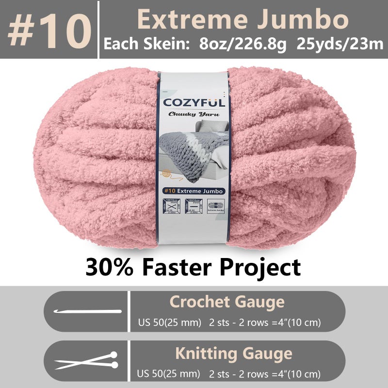 Cozyful Chunky Yarn for Hand Knitting - #10 Chunky Chenille Yarn, Jumbo Big Thick Chunky Yarns for Crocheting, Super Bulky Chunky Knit Blanket Yarns, 8 Skein (25 yds 8 oz Each Skein), Dusty Pink - Image 2
