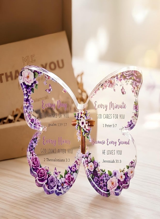 MAILAMCRAFT Christian Gifts for Women Faith, Purple Butterfly Acrylic Plaque Sign with Bible Verse, Gifts for Christians Women on Mothers Day Birthday, You are Loved Present Inspirational Desk Decor - Image 4