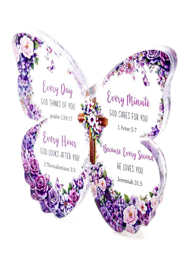 MAILAMCRAFT Christian Gifts for Women Faith, Purple Butterfly Acrylic Plaque Sign with Bible Verse, Gifts for Christians Women on Mothers Day Birthday, You are Loved Present Inspirational Desk Decor - Image 3