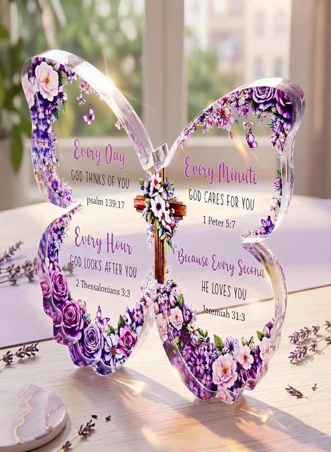 MAILAMCRAFT Christian Gifts for Women Faith, Purple Butterfly Acrylic Plaque Sign with Bible Verse, Gifts for Christians Women on Mothers Day Birthday, You are Loved Present Inspirational Desk Decor - Image 1