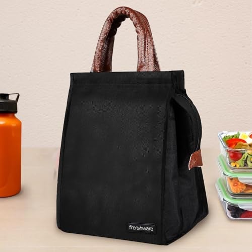 Frenchware Insulated Lunch Bag (8 Litre, Black), Office Tiffin Bags for Men and Women, Hot & Cold Travel Lunch Box for Men, Tiffin Box & Bottles, Lunch Bag for Office, Picnic Bag (Jet Black) - Image 1
