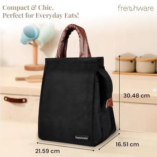 Frenchware Insulated Lunch Bag (8 Litre, Black), Office Tiffin Bags for Men and Women, Hot & Cold Travel Lunch Box for Men, Tiffin Box & Bottles, Lunch Bag for Office, Picnic Bag (Jet Black) - Image 5
