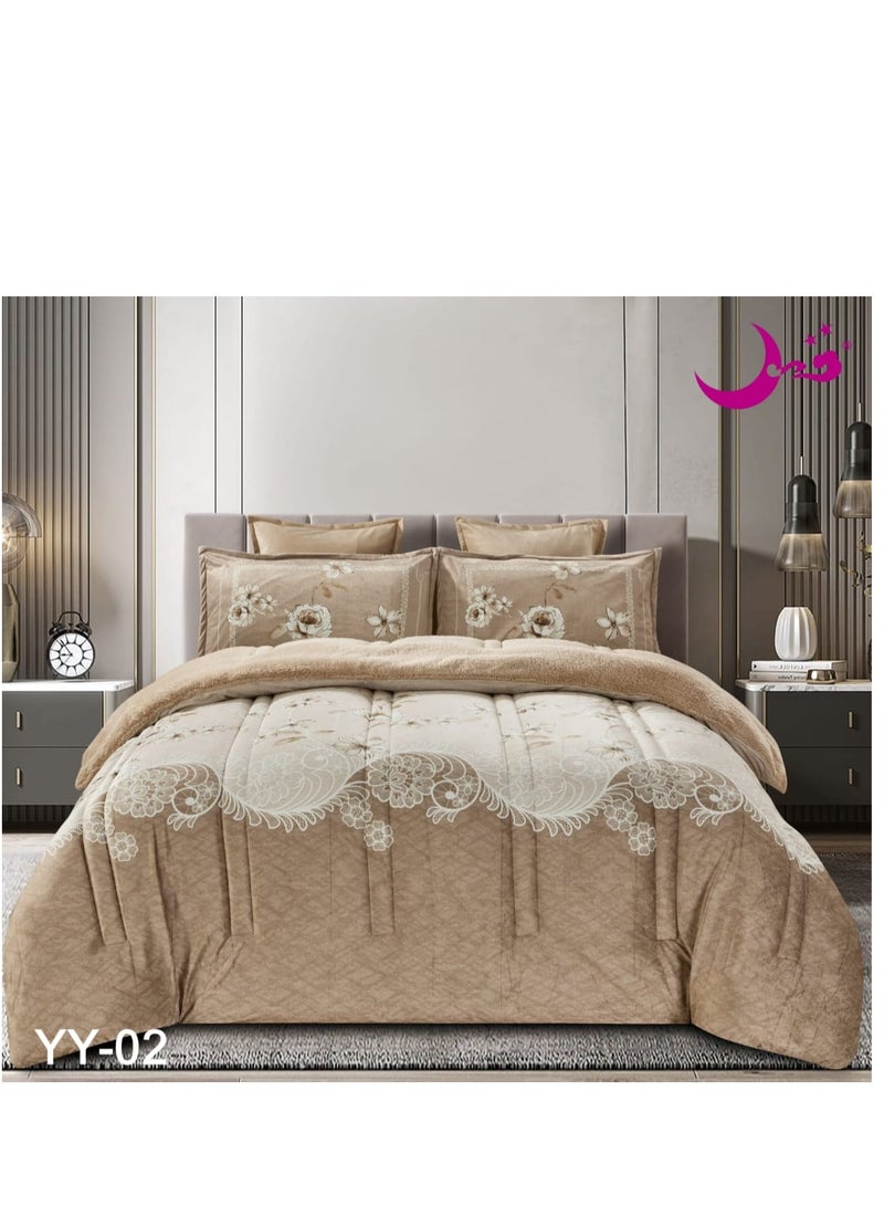 Moon Moon Fur Winter King Size 6 Pieces Bedspread Quilt Set Double Size 250x230cm 