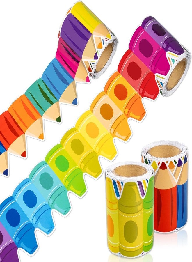 VABAMNA 52ft Bulletin Board Border Decorations - 2 Rolls Rainbow Crayon Border Trim for School Classroom Chalkboard Bulletin Board Wall Window Door Decor - Image 1