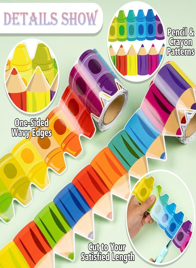 VABAMNA 52ft Bulletin Board Border Decorations - 2 Rolls Rainbow Crayon Border Trim for School Classroom Chalkboard Bulletin Board Wall Window Door Decor - Image 4