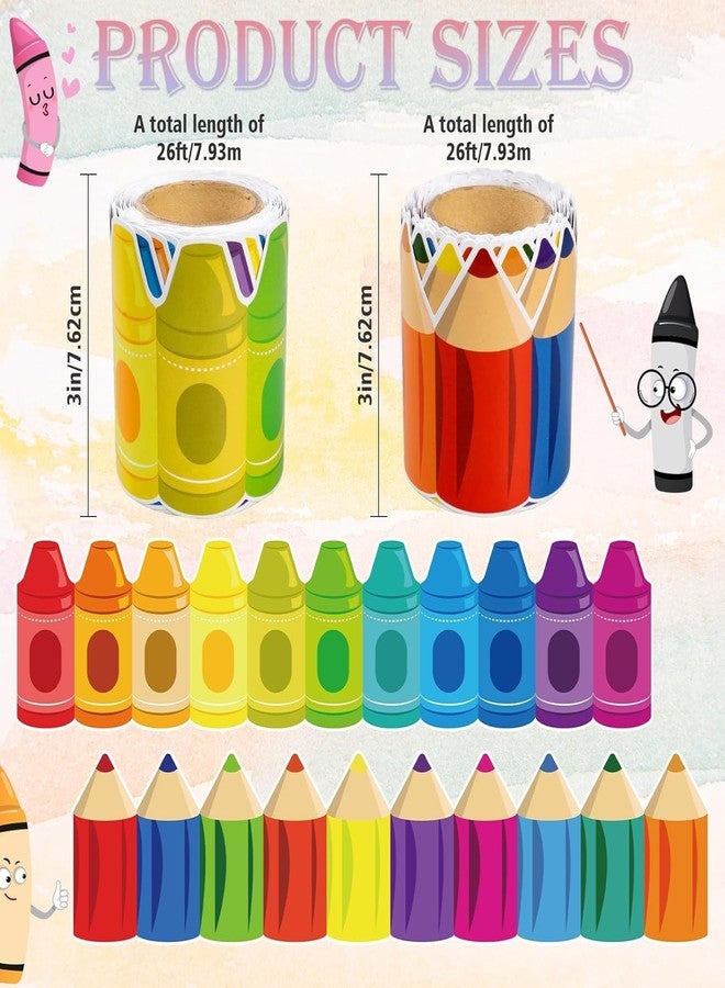 VABAMNA 52ft Bulletin Board Border Decorations - 2 Rolls Rainbow Crayon Border Trim for School Classroom Chalkboard Bulletin Board Wall Window Door Decor - Image 3